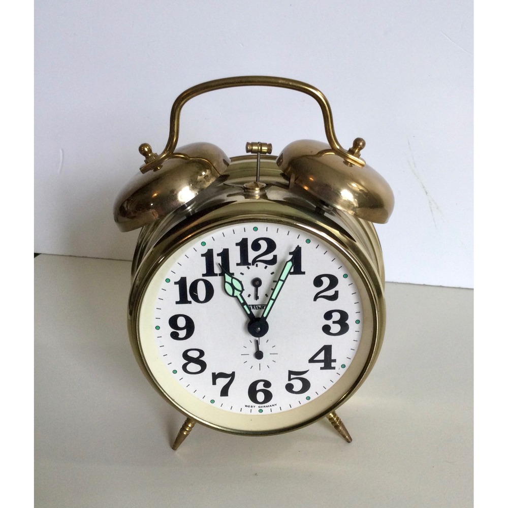 Vintage Jerger Twin Bell Alarm Clock West Germany Brass Mechanical Wind Up
